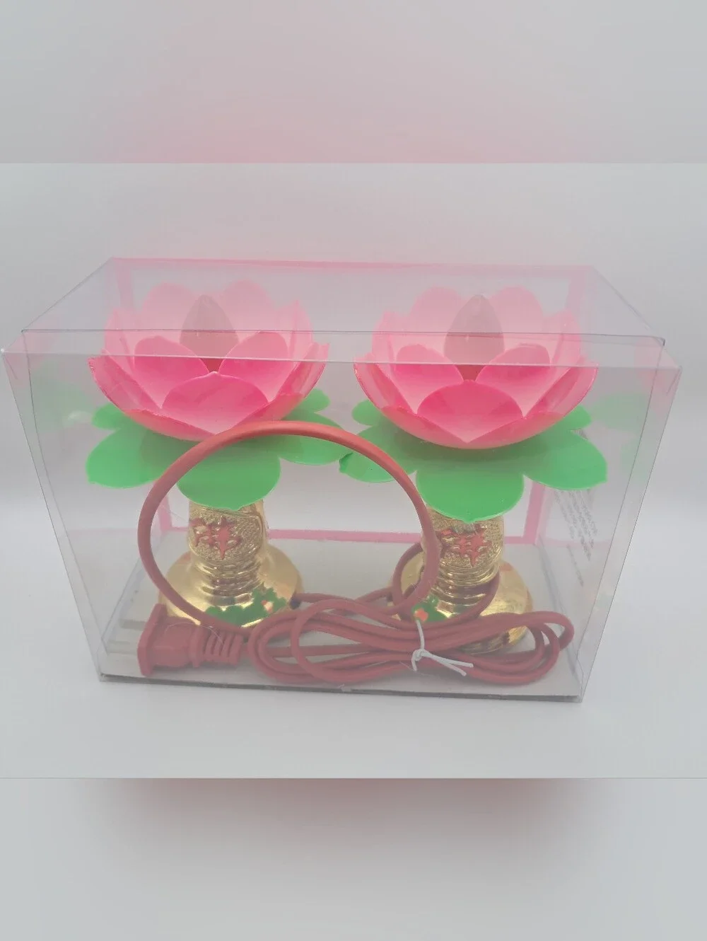 Lotus Lamp Set Bright Pink Glow Sacred Altar Blossom Meditation String Lights